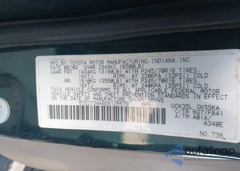 2002 Toyota Sequoia Sr5 V8 from USA, damaged, VIN 5TDZT34A92S125579